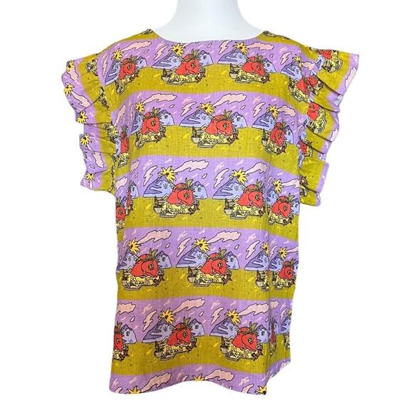 Nooworks The Ruffle 100% Linen Top In Jammin Size 2X - Picture 3 of 11